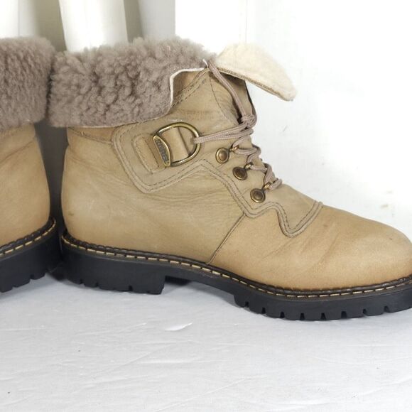 Sorel Women's Kaufman US 8M Beige Leather Lined Lace Up Shearling Winter Boots - Picture 7 of 13